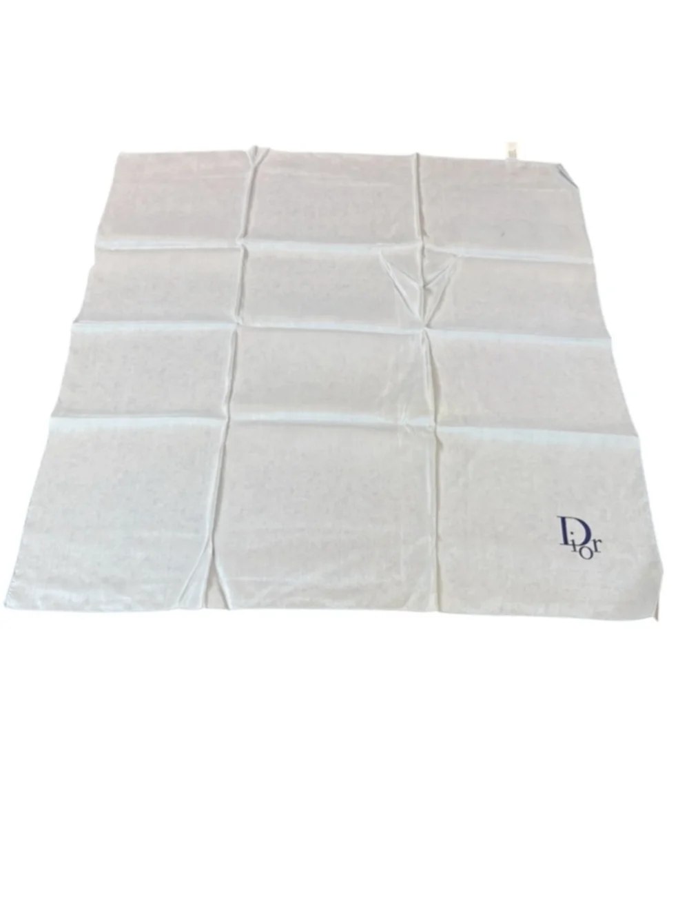 Christian Dior Vintage Pale Blue Silk Handkerchief Scarf with Navy Blue Logo 22” - Picture 3 of 10